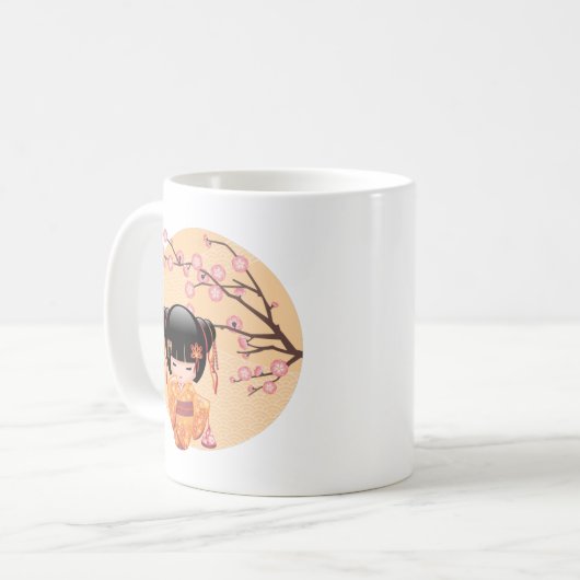 梅こけし人形 – 桃日本の芸者ガールコフ コーヒーマグカップ (正面左)