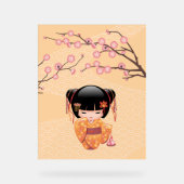 梅こけし人形 – 桃日本の芸者少女 アクリルサイン (正面)