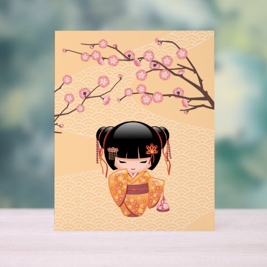 梅こけし人形 – 桃日本の芸者少女 アクリルサイン (ニュートラル)