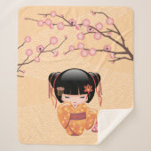 梅こけし人形 – 桃日本の芸者少女 シェルパブランケット (正面)