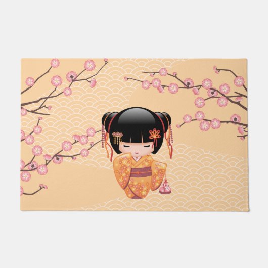 梅こけし人形 – 桃日本の芸者少女 ドアマット (正面)