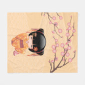 梅こけし人形 – 桃日本の芸者少女 フリースブランケット (正面(横))