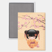 梅こけし人形 – 桃日本の芸者少女 マグネット (正面/裏面)