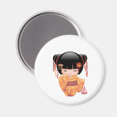 梅こけし人形 – 桃日本の芸者少女 マグネット (正面/裏面)