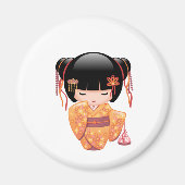 梅こけし人形 – 桃日本の芸者少女 マグネット (正面)