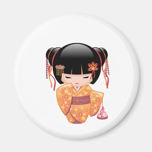 梅こけし人形 – 桃日本の芸者少女 マグネット (正面)
