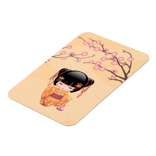 梅こけし人形 – 桃日本の芸者少女 マグネット (左側)