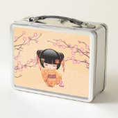 梅こけし人形 – 桃日本の芸者少女 メタルランチボックス (裏面)