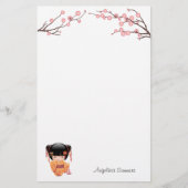 梅こけし人形 – 桃日本の芸者少女 便箋 (正面)