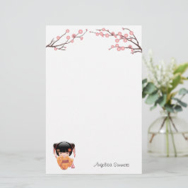 梅こけし人形 – 桃日本の芸者少女 便箋