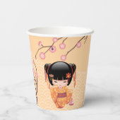 梅こけし人形 – 桃日本の芸者少女 紙コップ (裏面)