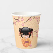 梅こけし人形 – 桃日本の芸者少女 紙コップ (正面)