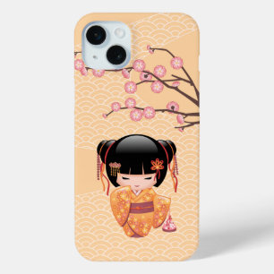 梅こけし人形 – 桃日本の芸者少女 iPhone 15 MINIケース