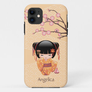 梅こけし人形 – 桃日本の芸者少女 iPhone 11 ケース