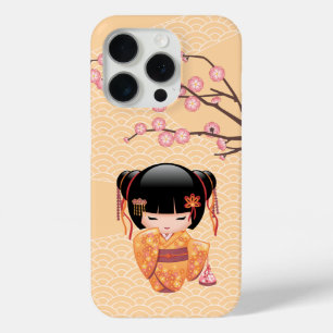 梅こけし人形 – 桃日本の芸者少女 iPhone 15 PROケース