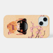 梅こけし人形 – 桃日本の芸者少女 iPhone 15ケース (裏面横)