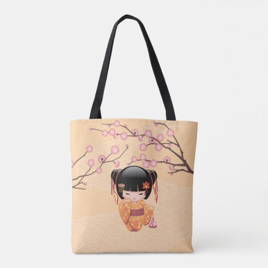 梅こけし人形 – 梅日本の芸者ガール トートバッグ (裏面)