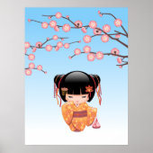 梅こけし人形 - 青い着物の日本芸者さん ポスター (正面)