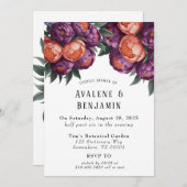 梅とオレンジの牡丹絵を描のカップルのシャワー 招待状 (正面/裏面)