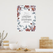 梅とブルゴーニュの花水彩結婚の看板 ポスター (キッチン)