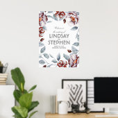 梅とブルゴーニュの花水彩結婚の看板 ポスター (ホームオフィス)