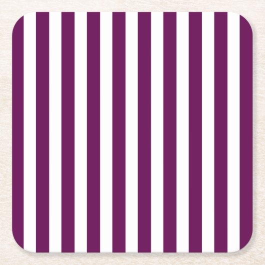 梅と白のキャンディストライプー スクエアペーパーコースター (正面)