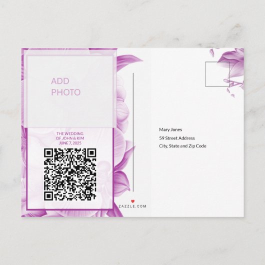 梅と白の結婚発表ポストカード 案内ポストカード (裏面)