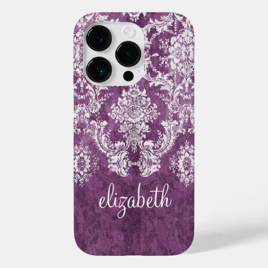 梅と白ムーディースダマスクのパターン(名前) Case-Mate iPhoneケース (裏面)