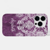 梅と白ムーディースダマスクのパターン(名前) Case-Mate iPhoneケース (裏面 (横))