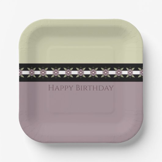 梅と緑がアクセントになった繊細なフローラ ペーパープレート (正面)