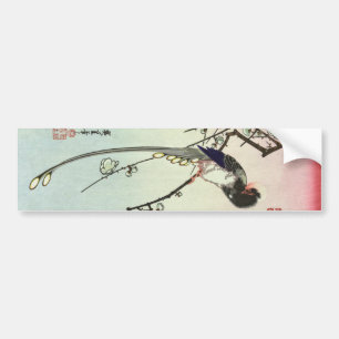 梅に尾長鳥、広重のスモモの木および鳥、Hiroshige、Ukiyo-e バンパーステッカー
