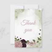 梅のかわいらしバーガンディとピンクの花 サンキューカード (正面)