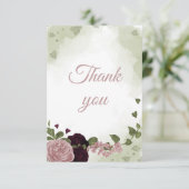 梅のかわいらしバーガンディとピンクの花 サンキューカード (スタンド正面)