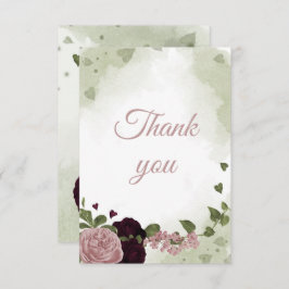 梅のかわいらしバーガンディとピンクの花 サンキューカード