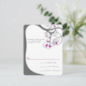 梅の木の渦巻きラブバードの結婚式招待状 出欠カード (スタンド正面)