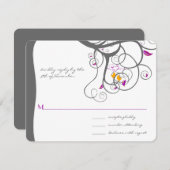 梅の木の渦巻きラブバードの結婚式招待状 出欠カード (正面/裏面)