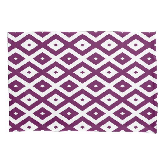 梅の紫と白のダイヤモンド模様 枕カバー (正面)