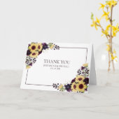 梅の紫ひまわり結婚写真サンキュー カード (黄色い花)