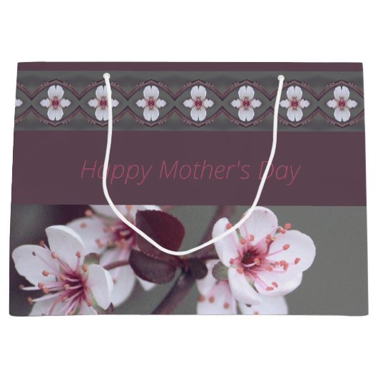 梅の繊細な花デザイン ラージペーパーバッグ (正面)