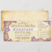 梅の花が咲く古い結婚式のチケット 招待状 (正面/裏面)