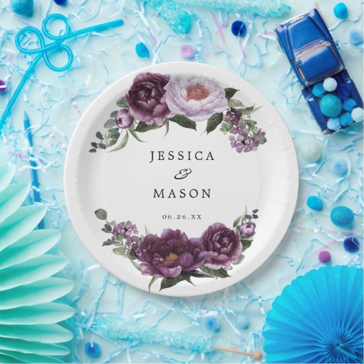 梅の花と芍薬の花のブライダルシャワーの紙皿 ペーパープレート (パーティー)