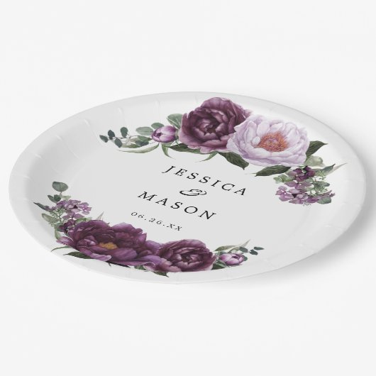 梅の花と芍薬の花のブライダルシャワーの紙皿 ペーパープレート (アングル)