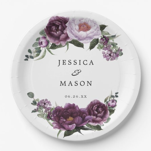 梅の花と芍薬の花のプリント ウェディングシャワーのためのペーパープレート ペーパープレート (正面)