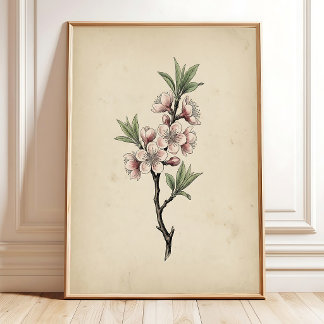 梅の花のヴィンテージ風プリント ウォールアート