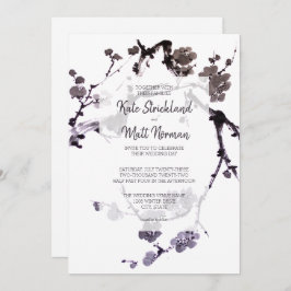 梅の花の墨絵のインク 招待状