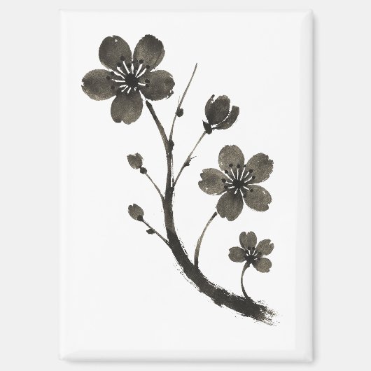 梅の花の線画 - ボタニカルデザイン マグネット (正面)