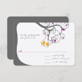 梅の葉の木と愛の鳥の結婚式招待状 出欠カード (正面/裏面)