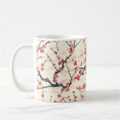 梅の赤珊瑚の花の象牙の波模様 コーヒーマグカップ (左)