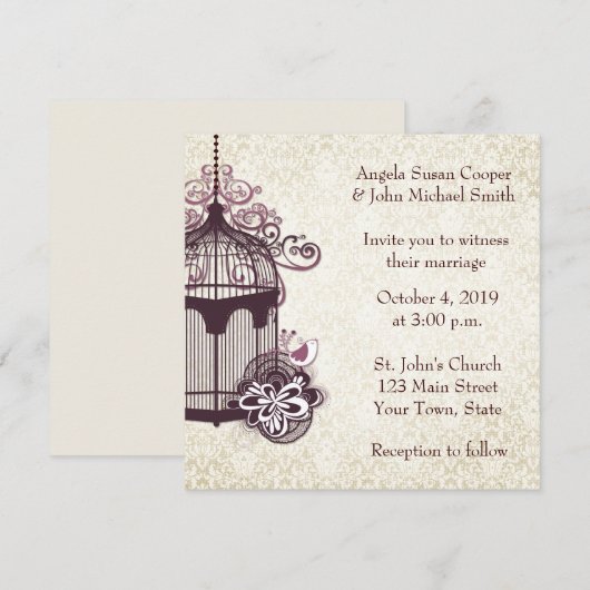 梅の鳥かご、ダマスク 招待状 (正面/裏面)