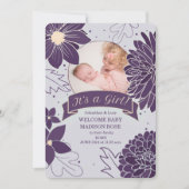 梅はっきりした植物女の子の誕生発表 案内状 (正面)